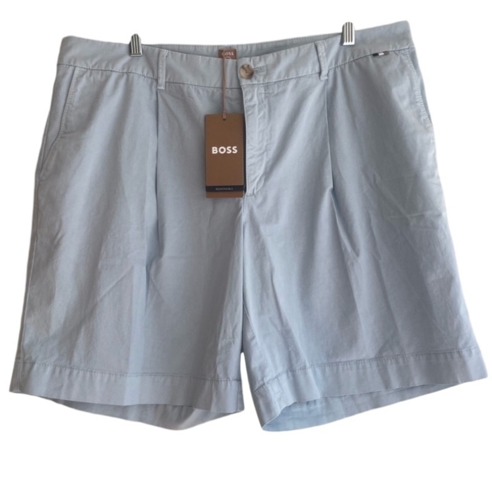 NWT Hugo Boss Women's Blue Pleated Chino Shorts Size 14